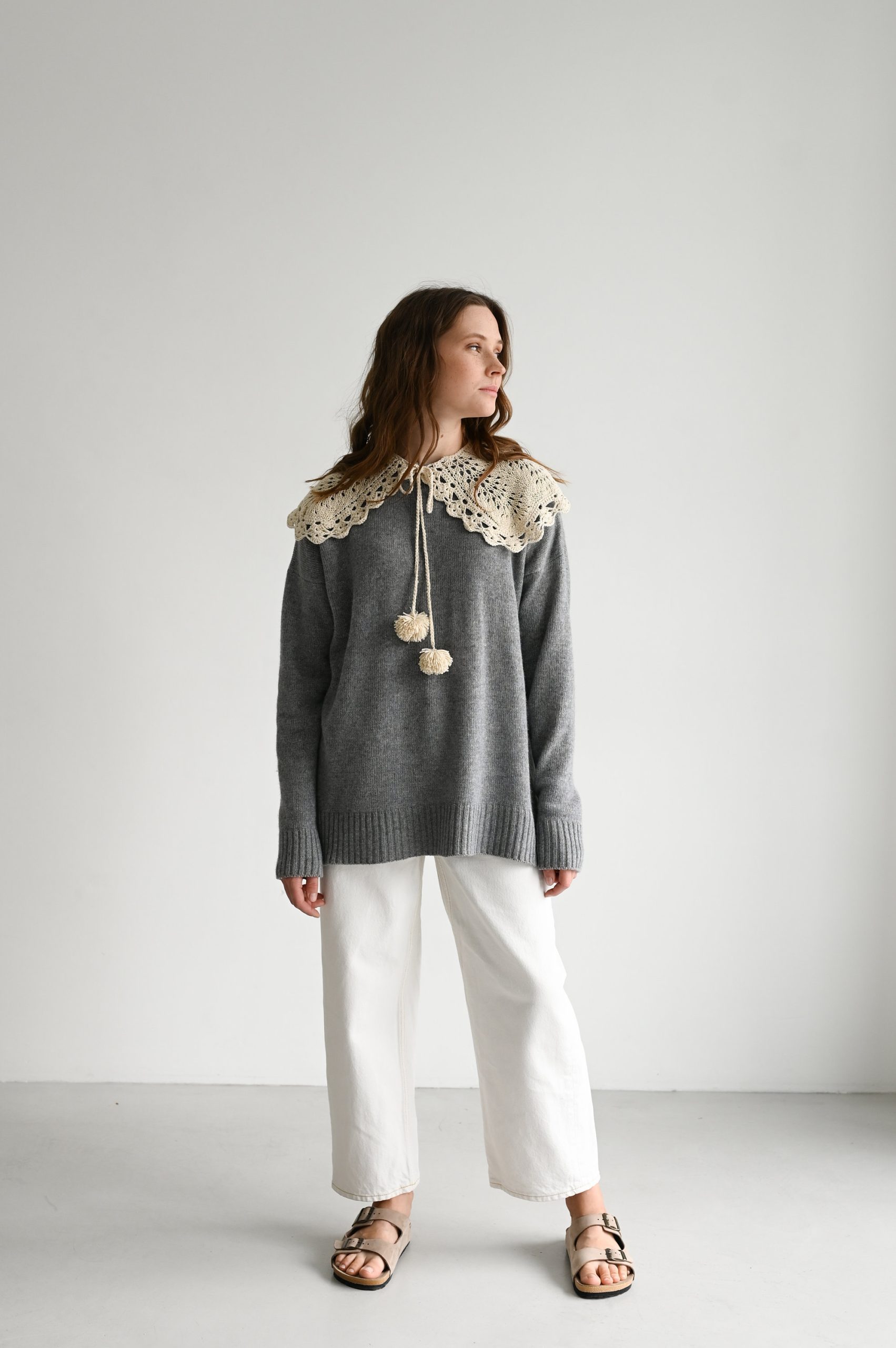 Handmade Crochet Collar: Beige Cotton Lace Detachable Neckline