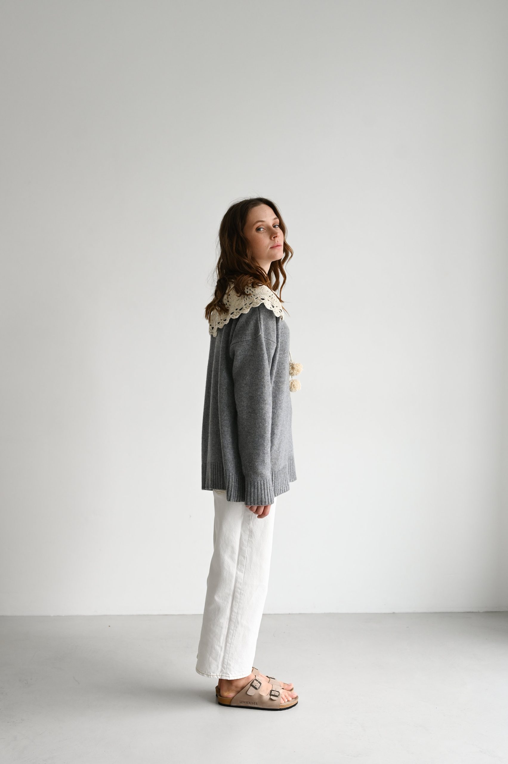 Handmade Crochet Collar: Beige Cotton Lace Detachable Neckline