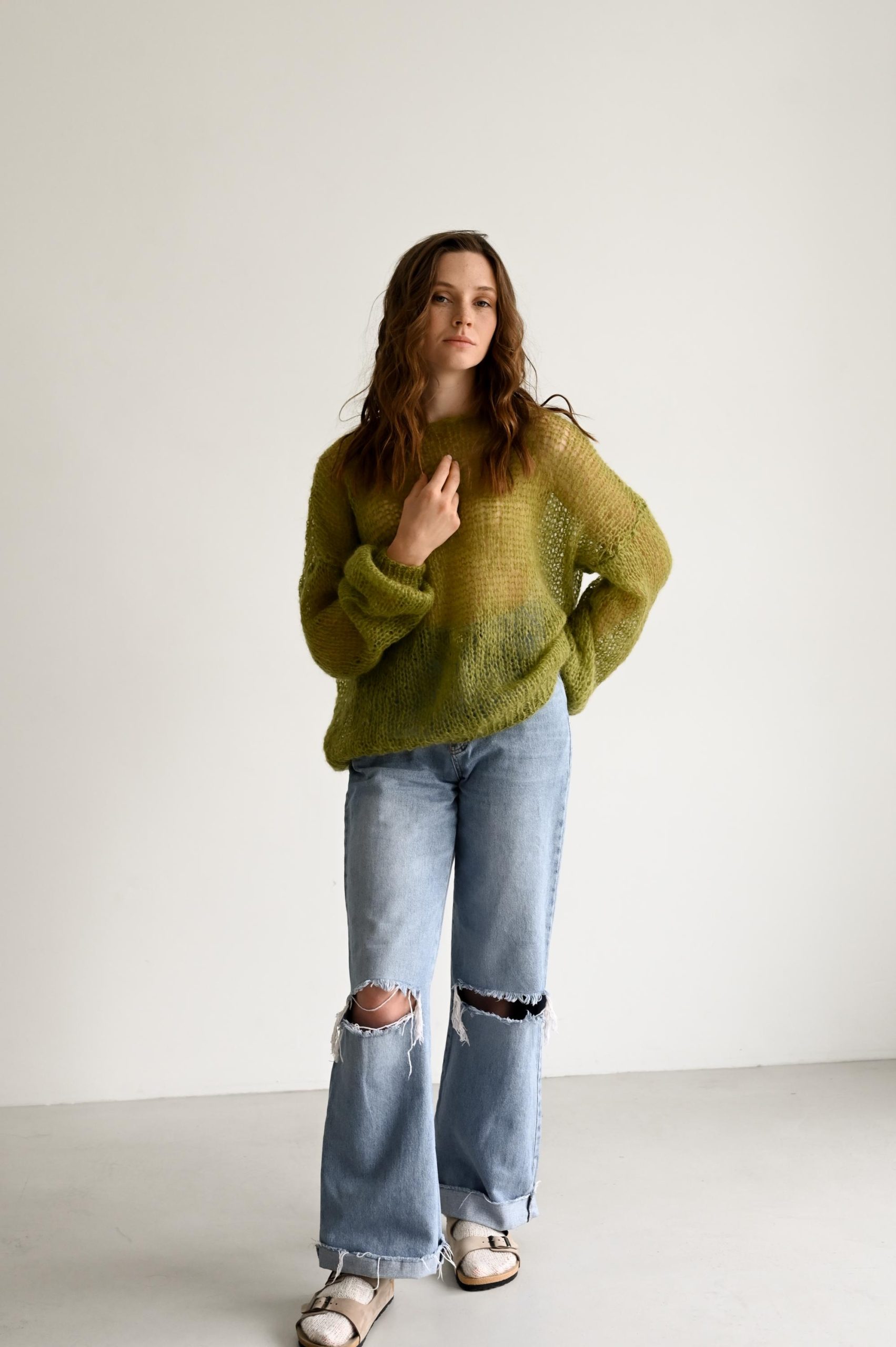 Handmade Mohair Pullover Sweater: Oversized Grey Knitwear