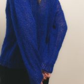 Electric Blue Mohair Knit Sweater: Sheer Boho Pullover