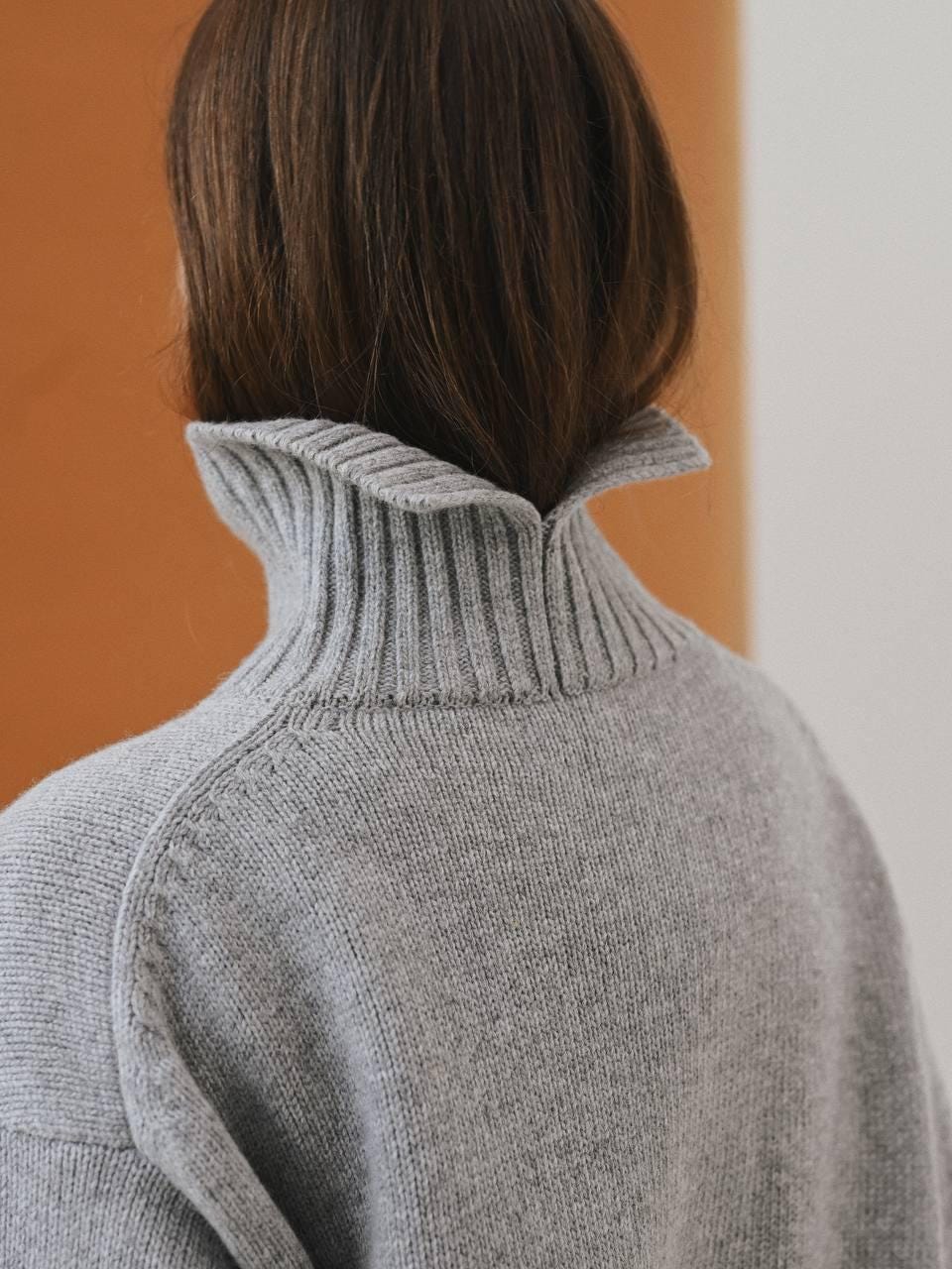 Oversized Turtleneck Sweater Gray & Beige Wool Blend