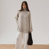 Oversized Turtleneck Sweater Gray & Beige Wool Blend