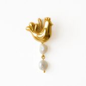 Flower And Bird Jewelry Earrings, Silver Earrings Covered With 24k Gold Plating Natural Pearls