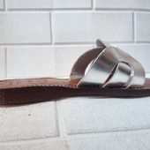Handmade Moroccan Silver-tone Leather Sandals For Women – Hstyle Slip On Flats – Brown Sole Summer Slides – Boho Leather Slippers