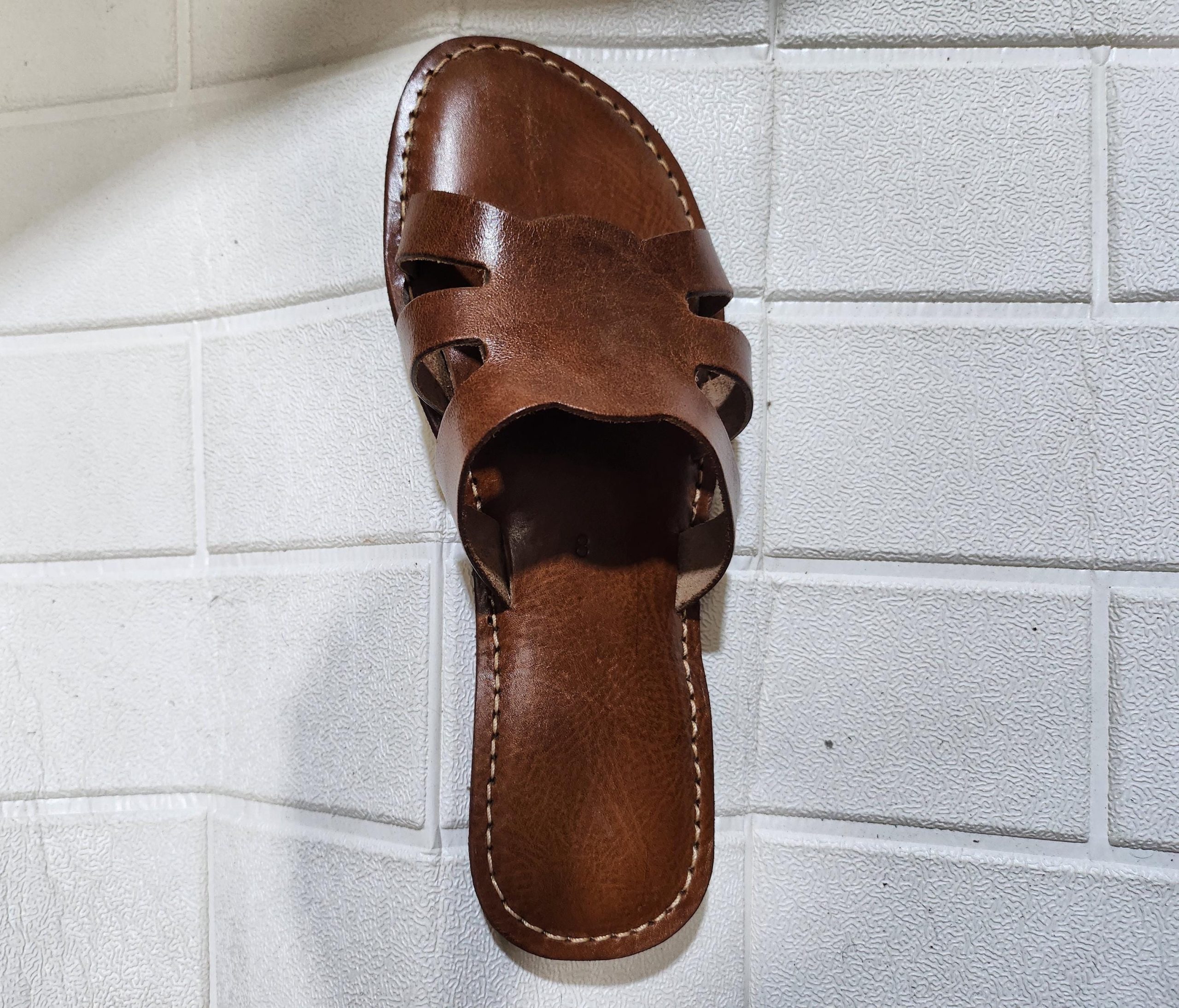 Handmade Moroccan Leather Sandals For Women - Summer Sandals - Brown Leather Slide Sandal - Womens Slippers - Casual Leather Summer Shoes