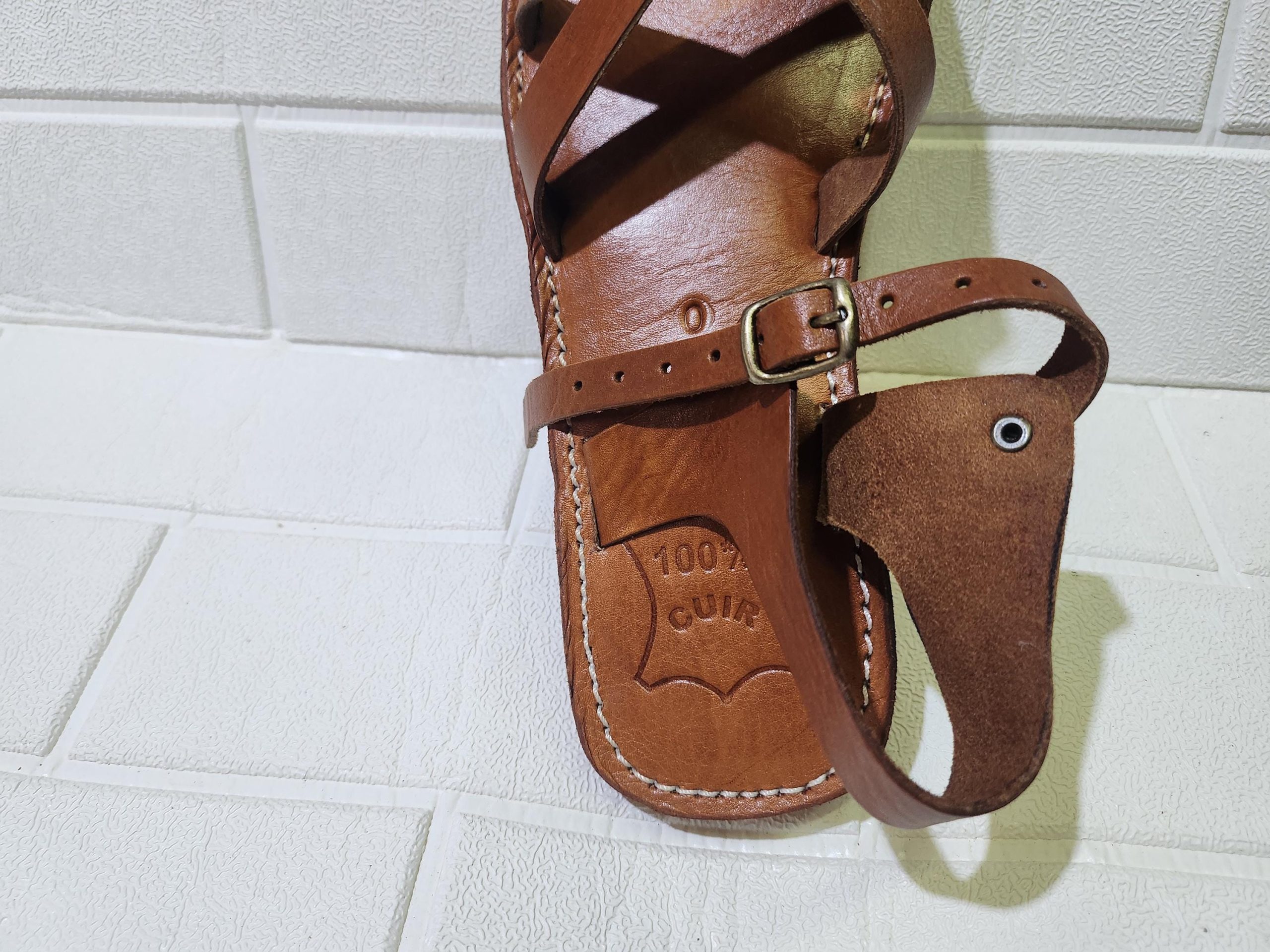 Handmade Moroccan Leather Sandals For Women – Brown Toe Loop Flat Sandals – Genuine Leather Summer Shoes – Buckle Strap Design