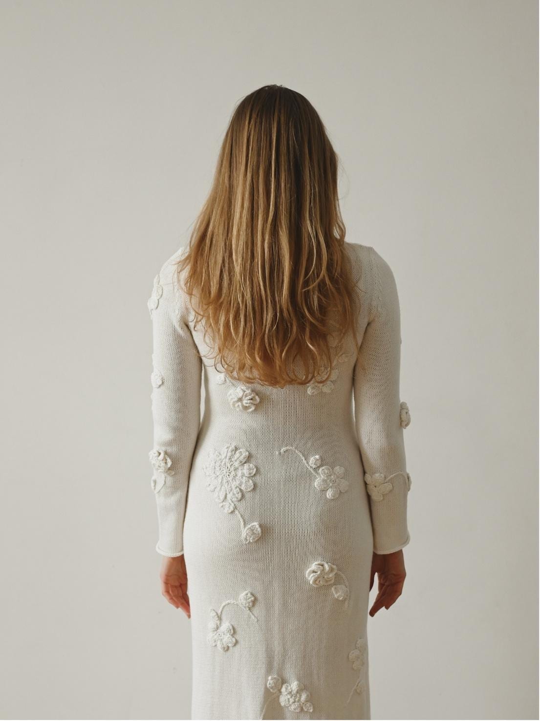 Handmade White Crochet Long Dress With Flowers, Boho Wedding Dress