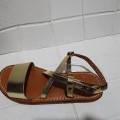 Gold Leather Moroccan Sandals – Handmade Summer Shoes For Women – Crisscross Flat Sandals With Ankle Strap – Boho Chic Comfy Slides –