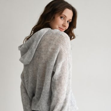 Hand Knitted Mohair Hoodie: Gray Slouchy Knitwear