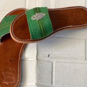 Handmade Moroccan Women Sandals – Turquoise Strap With Hamsa Charm | Leather Flats