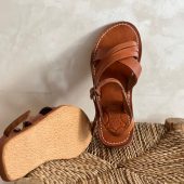Handmade Moroccan Brown Leather Sandals – Cross Strap Flat Slides Women