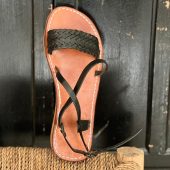 Black Braided Moroccan Leather Sandals – Handmade Flat Straps – Custom Fit