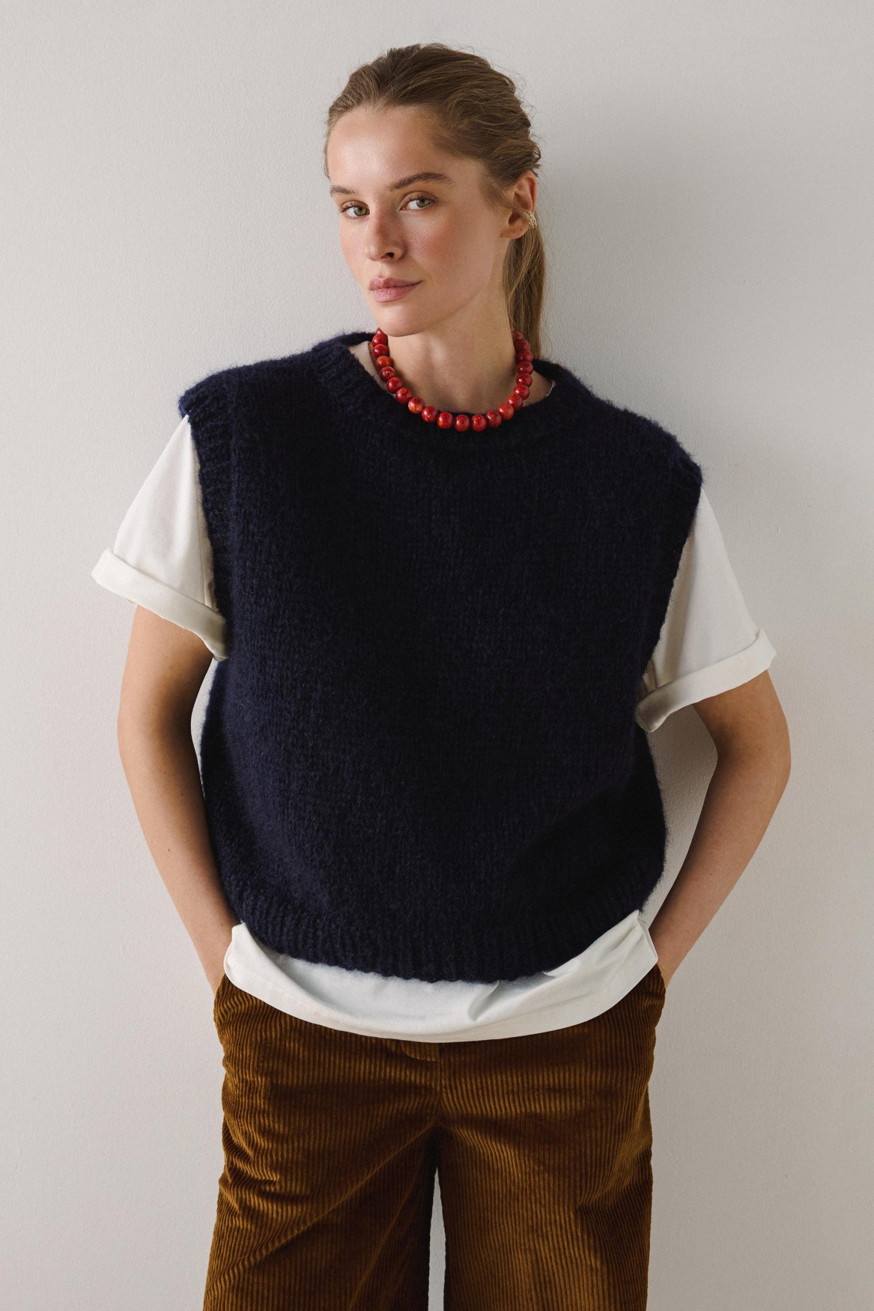 Hand-knitted Red Mohair Vest: Women's Cozy Knitwear